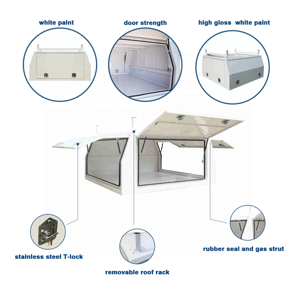 Aluminum Ute Canopy Tool Box with Jack Legs and Windows &Waterproof Test Alloy Truck Canopy