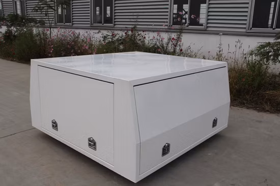 Cassetta degli attrezzi con tettoia in alluminio con gambe a martinetto e finestre e tettoia per camion in lega di prova impermeabile